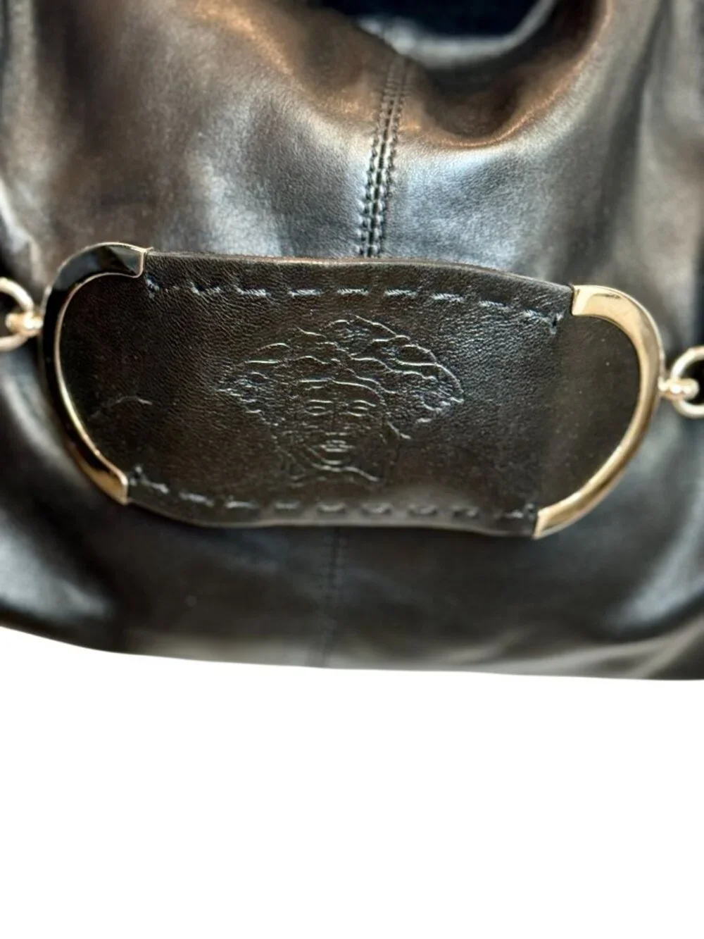Versace Black Leather Medusa Embossed Hobo Shoulder Bag - OS